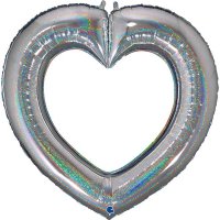 41" Silver Linky Heart Glitter Holographic Balloons