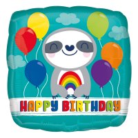 18" Happy Birthday Sloth with Rainbow Foil Balloons
