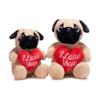 25cm Sitting Pug With Red Heart Plush Toy