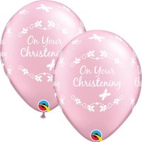 11" Pearl Pink Christening Butterflies Latex Balloons 6pk
