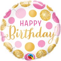 9" Happy Birthday Pink & Gold Dots Air Fill Balloons