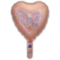 9" Holographic Rose Gold Heart Self Sealing Foil Balloons 5pk