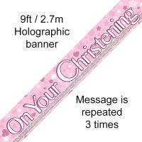 On Your Christening Pink Holographic Dot Banner