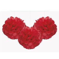 9" Ruby Red Puff Tissue Decoration 3pk