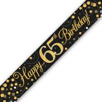 Black Sparkling Fizz Happy 65th Birthday Holographic Banner