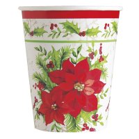 9oz Festive Poinsettia Christmas Paper Cups 8pk