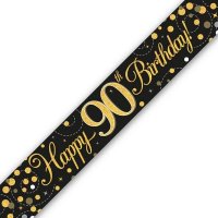 Black Sparkling Fizz Happy 90th Birthday Holographic Banner