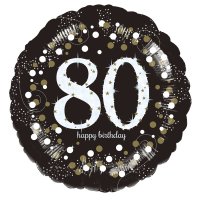 18" Black And Gold 80th Birthday Foil Balloons