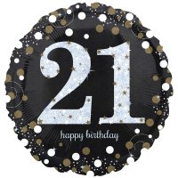 18" Black And Gold 21st Birthday Foil Balloons