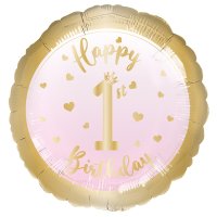 18" Happy 1st Birthday Girl Foil Balloons