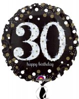 18" Black And Gold 30th Birthday Foil Balloons