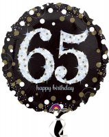18" Black And Gold 65th Birthday Foil Balloons