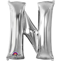 16" N Letter Silver Air Filled Balloons
