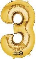 16" Number 3 Gold Air Filled Balloons