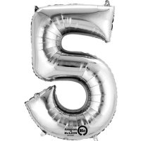 16" Number 5 Silver Air Filled Balloons