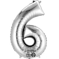 16" Number 6 Silver Air Filled Balloons