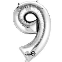 16" Number 9 Silver Air Filled Balloons