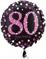 18" Black And Pink 80th Birthday Foil Balloons
