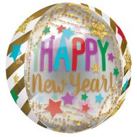 Gold Streamer & Stars New Year Orbz Foil Balloons