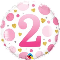 18" Age 2 Pink Dots Birthday Foil Balloons