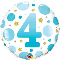 18" Age 4 Blue Dots Birthday Foil Balloons
