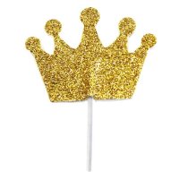 Gold Glitter Princess Crown Cupcake Toppers 12pk