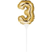 Gold Number 3 Self Inflating Balloon Cake Topper