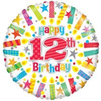 18" Happy 12th Birthday Candles Foil Balloons