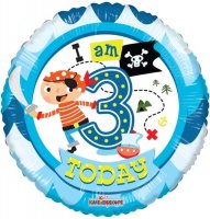18" I Am 3 Today Pirate Foil Balloons