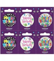 Happy Birthday Assorted Small Badges x6