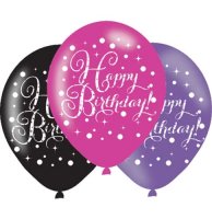 11" Pink Celebration Happy Birthday Latex Balloons 6pk