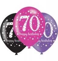 11" Pink Celebration 70th Birthday Latex Balloons 6pk