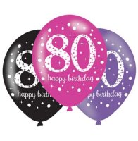 11" Pink Celebration 80th Birthday Latex Balloons 6pk