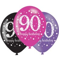 11" Pink Celebration 90th Birthday Latex Balloons 6pk