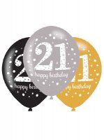 11" Gold Celebration 21st Birthday Latex Balloons 6pk