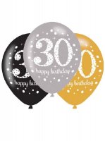 11" Gold Celebration 30th Birthday Latex Balloons 6pk