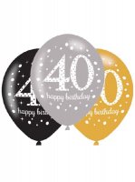 11" Gold Celebration 40th Birthday Latex Balloons 6pk