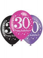 11" Pink Celebration 30th Birthday Latex Balloons 6pk