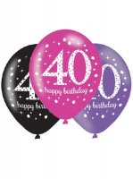 11" Pink Celebration 40th Birthday Latex Balloons 6pk