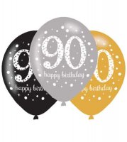 11" Gold Celebration 90th Birthday Latex Balloons 6pk