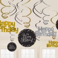 Happy Birthday Gold Celebration Swirls Decoration