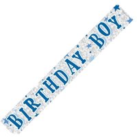 Birthday Boy Blue Holographic Banner