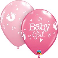 11" Baby Girl Footprints & Hearts Latex Balloons 25pk
