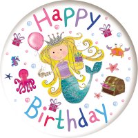 Happy Birthday Mermaid Small Round Badges x6