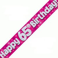 Happy 65th Birthday Pink Holographic Banner