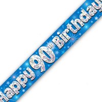 Happy 90th Birthday Blue Holographic Banner