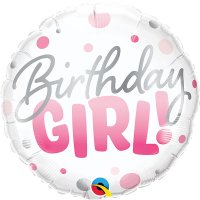 18" Round Birthday Girl Pink Dots Foil Balloons
