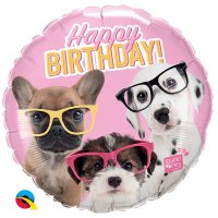 18" Birthday Puppies With Eyeglasses Foil Balloons