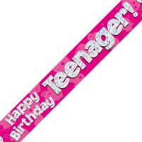 Happy Birthday Teenager Pink Holographic Banner