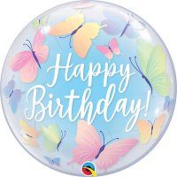 22" Happy Birthday Soft Butterflies Single Bubble Balloons